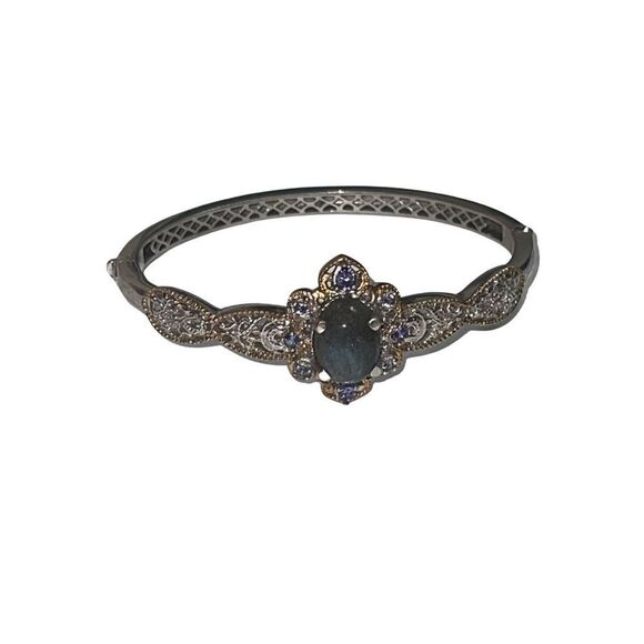 Karis Malagasy Labradorite & Multi Gemstone Filigree Vermeil Hinged Bracelet - Picture 2 of 16